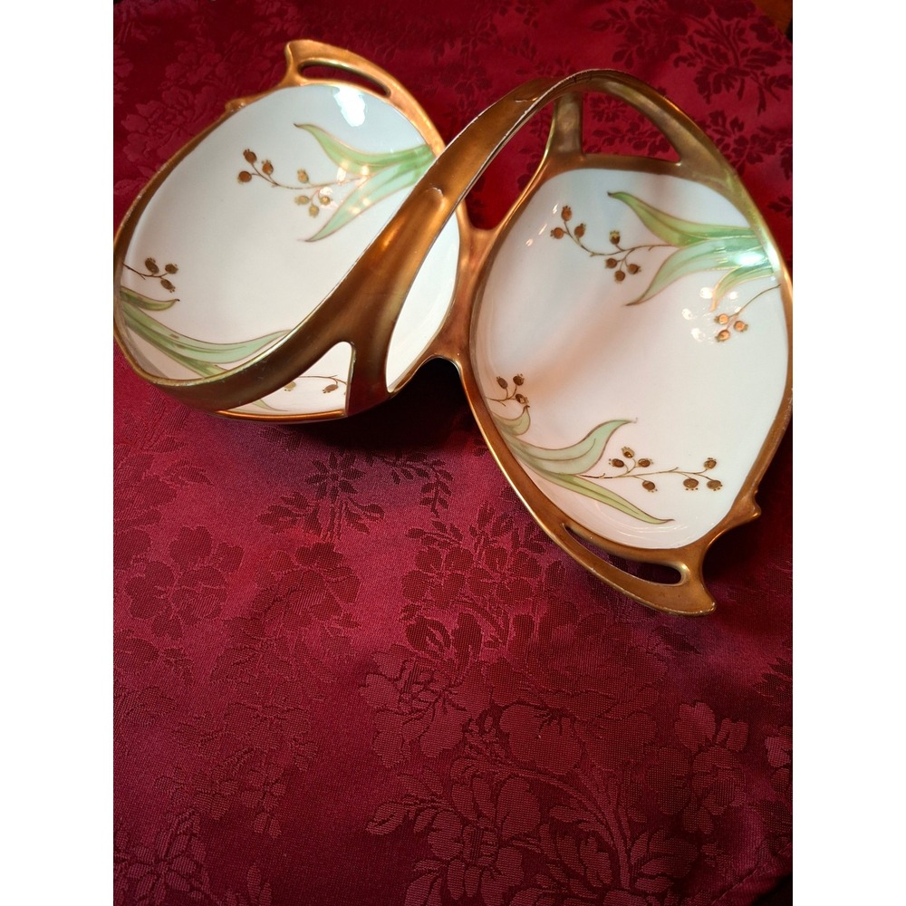 Antique Blakeman & Henderson Limoges France Divided Dish Lily of the Valley Gold